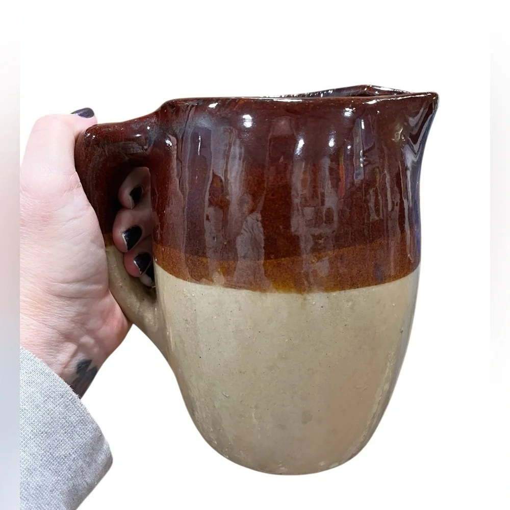 Vintage 70’s three tone earthen stoneware milk pitcher/vase -Zanesville (?)